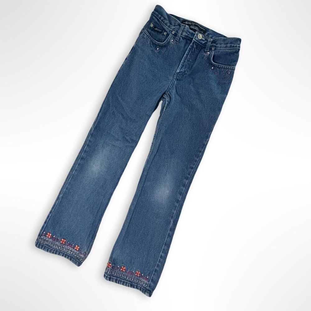 VTG Y2K Squeeze Embesllished Embroidered Bootcut Jeans, Juniors 14, 90s Boho